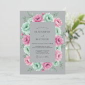 Mint Roze Grijs Botanische Bruiloft Kaart (Staand voorkant)