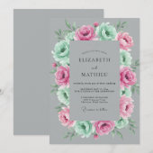 Mint Roze Grijs Botanische Bruiloft Kaart (Voorkant / Achterkant)