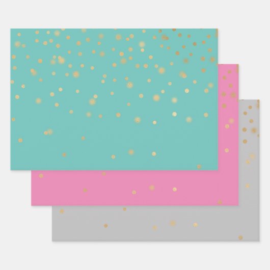 Mint Roze Grijs Goud Confetti Inpakpapier Vel (Set)
