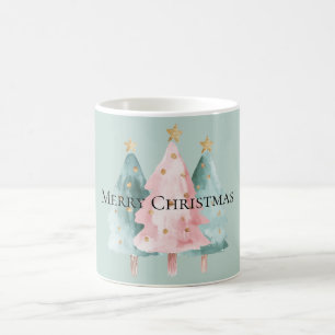 Mint roze groene kerstbomen gouden sterren koffiemok