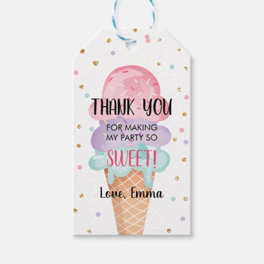 Mint Roze Ice Cream Confetti Dank u Labels Cadeaulabel (Voorkant)