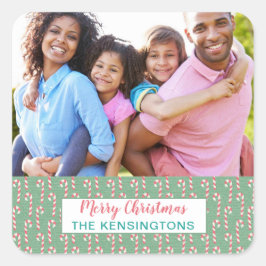 Mint roze kerst snoep vakantie foto vierkante sticker