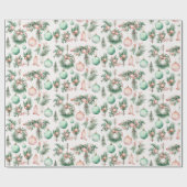 Mint roze kerstversieringen cadeaupapier (Vlak)