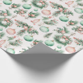 Mint roze kerstversieringen cadeaupapier (Hoek)