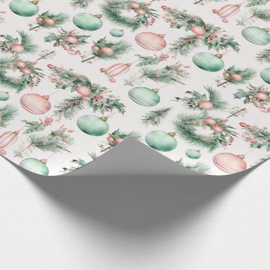 Mint roze kerstversieringen cadeaupapier (Hoek)