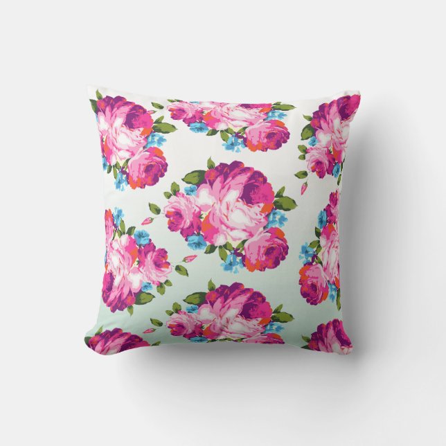 Mint & Roze ombre Floral Cushion Sierkussen (Voorkant)