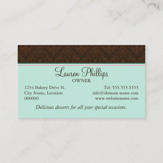 Mint-roze perskoeken visitekaartje (Achterkant)