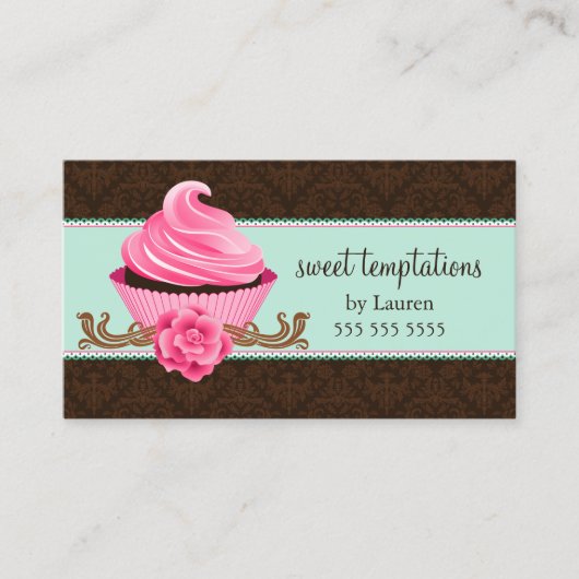 Mint-roze perskoeken visitekaartje (Voorkant)
