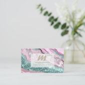 *~* MINT ROZE QR Marmeren Glam Luxe Initiaal AP66 Visitekaartje (Staand voorkant)