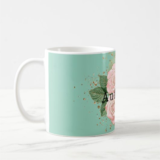 Mint Roze Rose Bloemen Goud Glitter Koffiemok (Links)