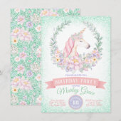 Mint Roze Schattigee Eenhoorn Verjaardagsfeestje U Kaart (Voorkant / Achterkant)