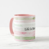 Mint Roze Strepen Life is Sweet Mok (Voorkant links)