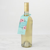 Mint & Roze | Waterverf bloemen Monogram bruiloft Flessenhanger (Schuin)