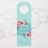 Mint & Roze | Waterverf bloemen Monogram bruiloft Flessenhanger (Achterkant)