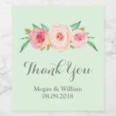 Mint roze Waterverf bloemenbruiloft wijn label Wijn Etiket (Enkel label)