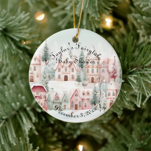 Mint Roze Waterverf Winter Sprookje Baby shower Keramisch Ornament (Boom)