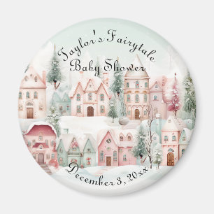 Mint Roze Waterverf Winter Sprookje Baby shower Magneet