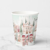 Mint Roze Waterverf Winter Sprookje Baby shower Papieren Bekers (Rechts)