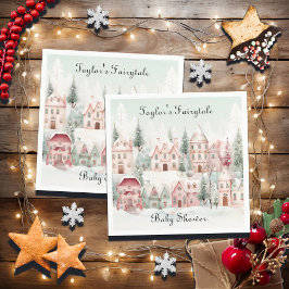 Mint Roze Waterverf Winter Sprookje Baby shower Servet