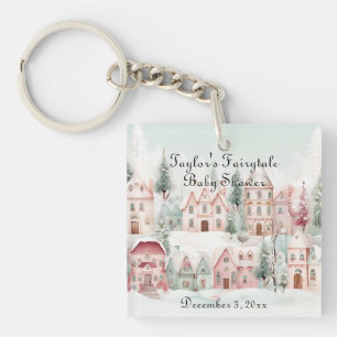 Mint Roze Waterverf Winter Sprookje Baby shower Sleutelhanger