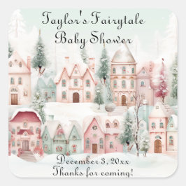 Mint Roze Waterverf Winter Sprookje Baby shower Vierkante Sticker