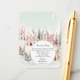 Mint Roze Winter Sprookjesdoucheboeken voor Baby Informatiekaartje