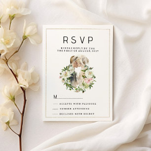 Mint roze wit bloemen paar foto RSVP Uitnodiging