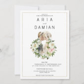 Mint roze wit bloemenpaar foto Bruiloft Kaart (Voorkant)