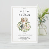 Mint roze wit bloemenpaar foto Bruiloft Kaart (Staand voorkant)