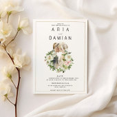 Mint roze wit bloemenpaar foto Bruiloft Kaart