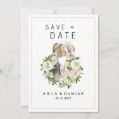 Mint roze wit bloemenpaar foto Save the Date Kaart (Voorkant)