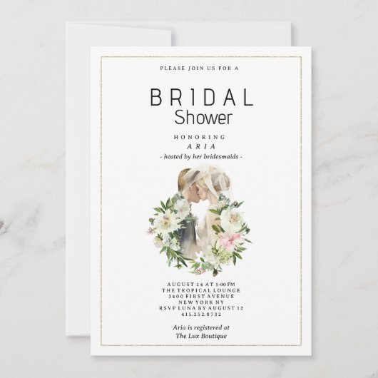 Mint roze wit bloemenpaar foto Vrijgezellenfeest Kaart (Voorkant)