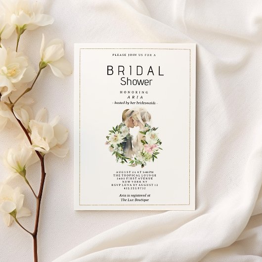 Mint roze wit bloemenpaar foto Vrijgezellenfeest Kaart