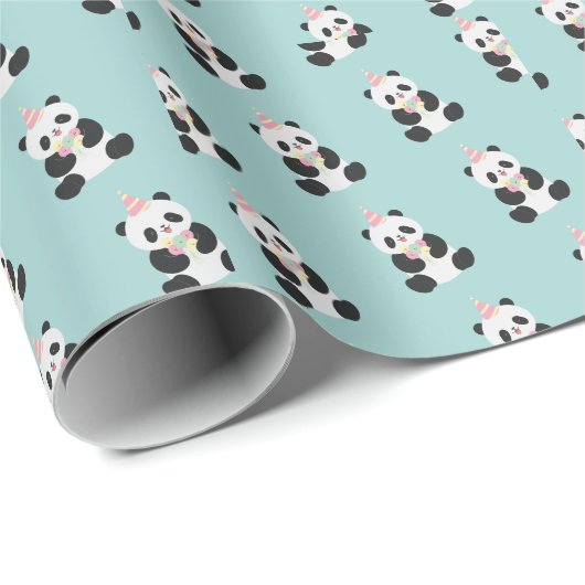 Mint & Roze zoete Panda ontwerp Cadeaupapier (Rol Hoek)