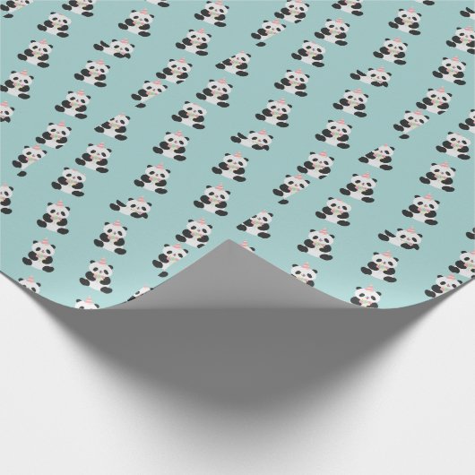 Mint & Roze zoete Panda ontwerp Cadeaupapier (Hoek)