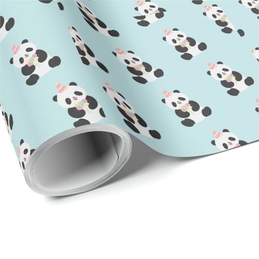 Mint & Roze zoete Panda ontwerp Cadeaupapier (Rol Hoek)