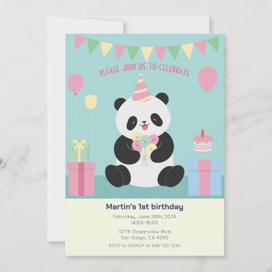 Mint & Roze zoete Panda ontwerp Kaart (Voorkant)