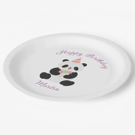Mint & Roze zoete Panda ontwerp Papieren Bordje (Gekanteld)