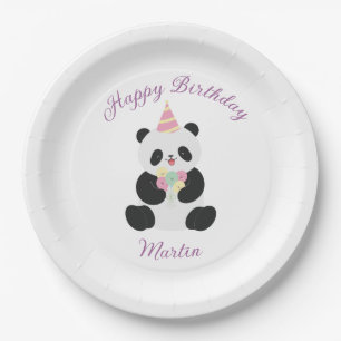 Mint & Roze zoete Panda ontwerp Papieren Bordje