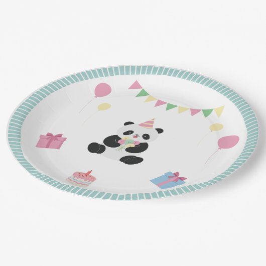Mint & Roze zoete Panda ontwerp Papieren Bordje (Gekanteld)
