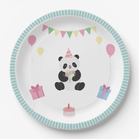 Mint & Roze zoete Panda ontwerp Papieren Bordje (Voorkant)