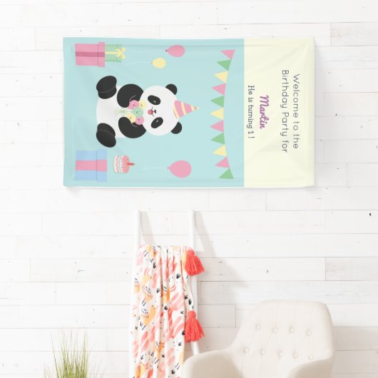 Mint & Roze zoete Panda ontwerp Spandoek (Insitu)