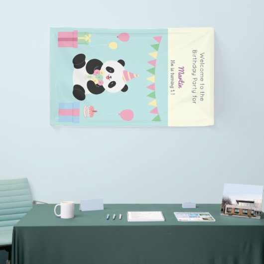 Mint & Roze zoete Panda ontwerp Spandoek (Beurs)