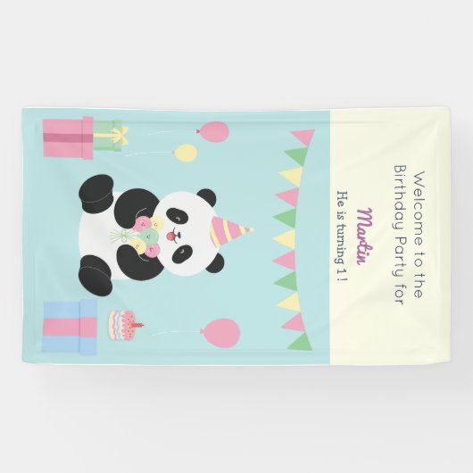 Mint & Roze zoete Panda ontwerp Spandoek (Horizontaal)