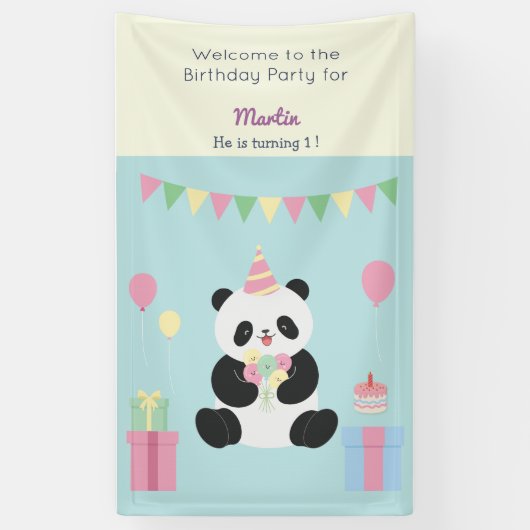 Mint & Roze zoete Panda ontwerp Spandoek (Verticaal)