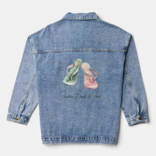 Mint roze zonneschijn strand Teenslippers Denim Jacket