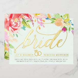 Mint Rozen & Gouden Diamanten Ring Bruidsmeisjes Folie Uitnodiging