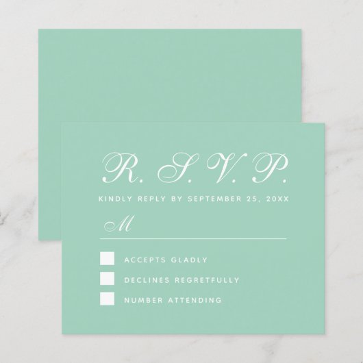 Mint RSVP Budget Green Wedding Response Kaart (Voorkant / Achterkant)