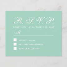 Mint RSVP Budget Green Wedding Response Kaart
