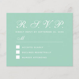 Mint RSVP Budget Green Wedding Response Kaart